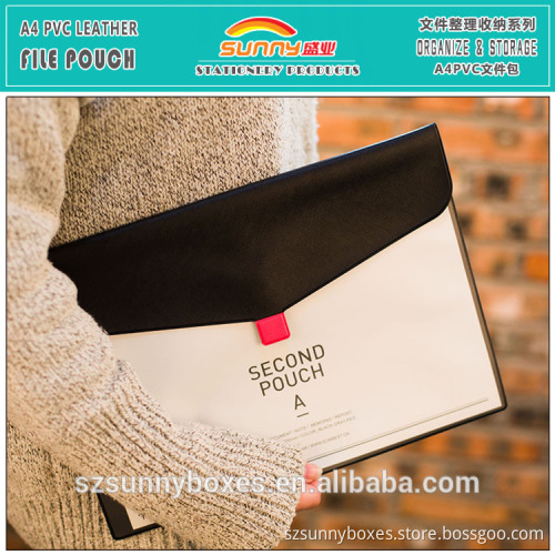 A4 PVC Leather File Pouch Folder With 2 Pockets